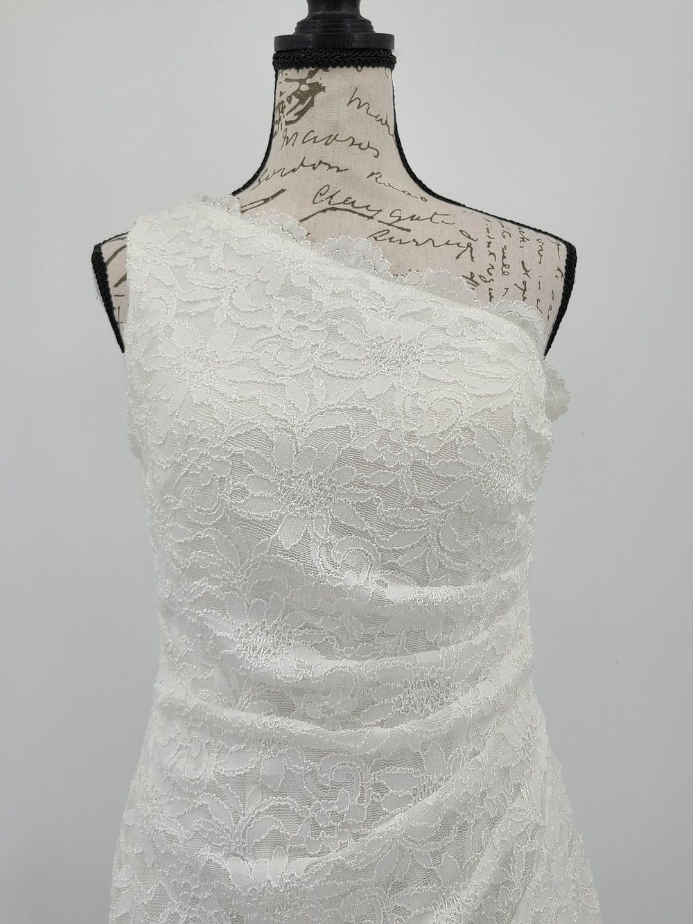 David's Bridal Studio White Lace One-Shoulder Wedding Dress - Picture 3 of 16
